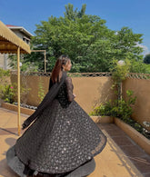 Women's Black Faux Georgette Embroidered Anarkali Kurta Sharara With Dupatta-MED3-TD-6051-BLACK